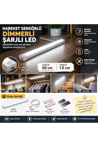 Hareket Sensörlü Led Işık 50 Cm Beyaz Renk
