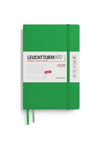 Leuchtturm1917 Çanta Boy B6+ 12 Aylık Hafta Ajandası 2026 Sert Kapak, İngilizce, Spring Leaf372768 Yeşil