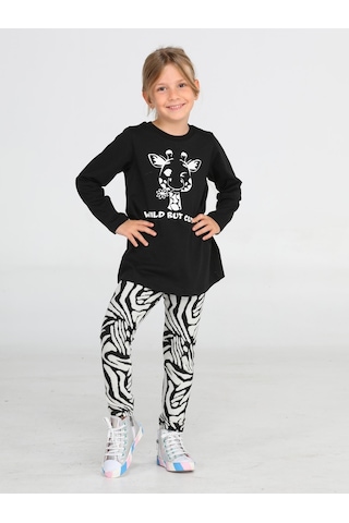 Wild&cute Kız Çocuk Tunik Takım-siyah - Beyaz Siyah - Beyaz