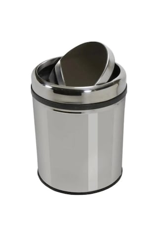 Döner Kapaklı Pratik Kapak Çöp Kovası 5 Lt Paslanmaz Banyo Tuvalet Balkon Teras Çöp Kovası Gri
