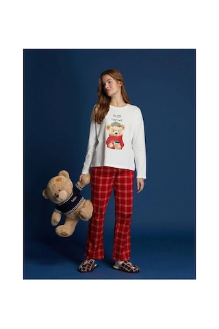 LC Waikiki Lcw Dream Kırmızı Bisiklet Yaka Baskılı Kadın Pijama Takımı Red Prınted