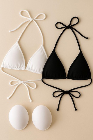 Moda Dua Kadın Siyah Ve Beyaz Minimal Kesim Üçgen Bikini Üstü Çok Renkli