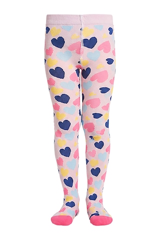 Deno Kids Denokids Kız Çocuk Kalp Desenli Kalın Külotlu Çorap Pembe Eğlenceli Tasarım 2-9 Yaş Renkli