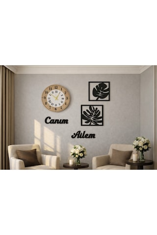 Duvar Saati 40 Cm Çiçekler 30 Cm Canım Ailem Temalı No30021 Çok Renkli
