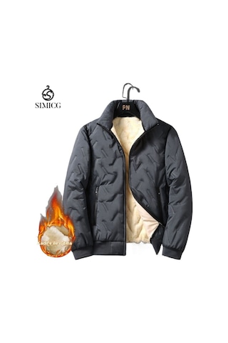 Erkekler İçin Polar Astarlı Ve Kalınlaştırılmış Pamuklu Kışlık Mont, Kışlık Ceket, Rüzgar Geçirmez Mont Gri