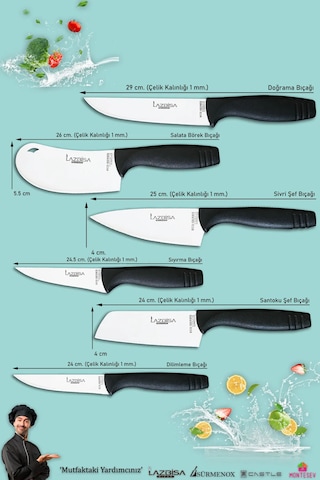 Eco Serisi Mutfak Bıçak Seti Et Ekmek Salata Pizza Bıçağı 6lı Set Siyah