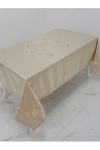 Anjelica Incili Dantelli Monoray Kumaş Bej Masa Örtüsü 170x230 Cm - 1018 Çok Renkli