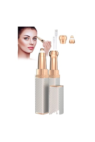 Markafox Luxury 2 Başlıklı Şarjlı Işıklı Kaş Bıyık Tüy Alma Epilasyon Aleti + Mini Parfüm Şişesi