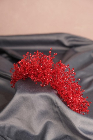 FdayAksesuar En Güzel Gelinlere Özel Kırmızı Atair Yogun Kristal Boncuklu Gelin Saç Aksesuarı FRDY31680