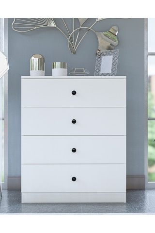 Gm 083 Almina 4 Çekmeceli Düğme Kulplu Beyaz Şifonyer
