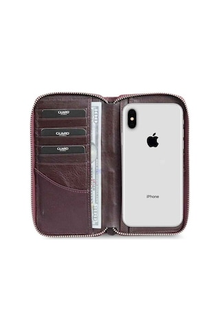 Guard Bordo Kamuflaj Baskılı Hakiki Deri Fermuarlı Cüzdan Erkek / Kadın P3016 Bordo