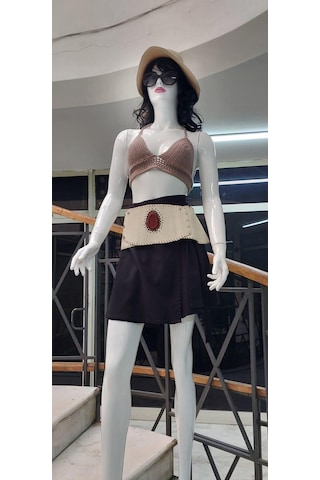 Eren Style Boho Doğal Taşlı Zımbalı Hakiki Deri Kemer 90 Cm-105 Cm -9607 Siyah