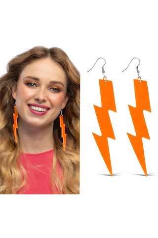 80 Ler 90& Apos Lar Retro Neon Turuncu Şimşek Küpe 10 Cm 4801