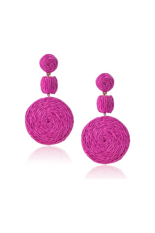 Kadınlar İçin Raffia Top Küpeler, Statement Raffia Yuvarlak Damla Turuncu