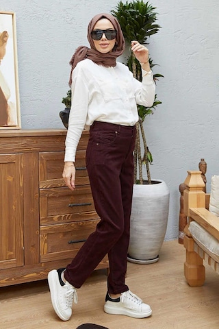 1146-Yüksek Belli Dar Paça Pantolon Bordo Çok Renkli