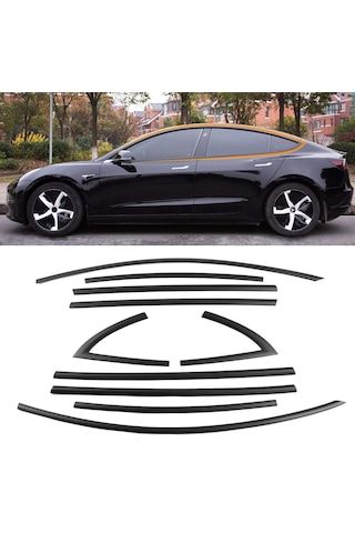 Autogp Tesla Model Y Cam Çerçevesi Kenar Çıtası Pianoblack Tamtur 10 Parça 2020 / 2024