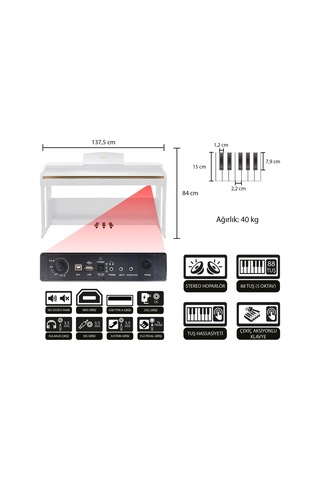 Jwin Sapphire Sdp-214 Çekiç Aksiyonlu 88 Tuşlu Dijital Piyano - Beyaz