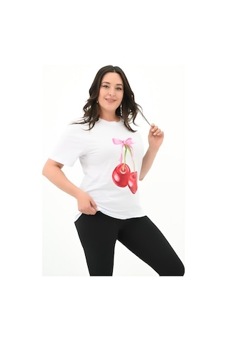 Kadın Büyük Beden Kiraz Baskılı T-shirt 1785-24 001