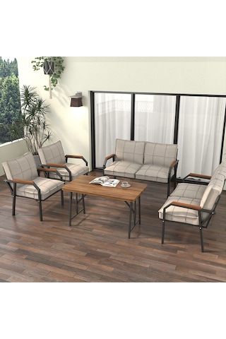 Mygusi Hayal Balkon Bahçe Cafe - Metal Kanepe Koltuk Takımı - 2+2+1+1+masali Krem