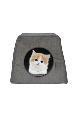 3 Fonksiyonlu Katlanır Kedi Yatağı Ve Evi - Alaska/eskimo Tarzı Mağara Gri, Düz