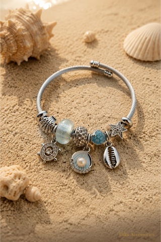 Stainless Steel Charm Taşlı Çelik Bileklik Gümüş 81538210