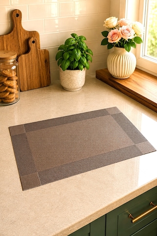 6 Kişilik Pvc Amerikan Servis Supla Seti - 30x45cm Kahverengi