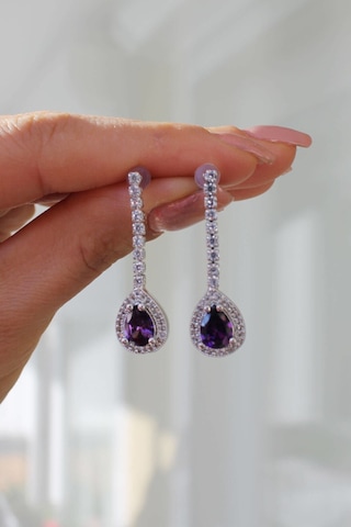 Niki Aksesuar Mor Damla Taşlı Diamond Model Küpe Mor