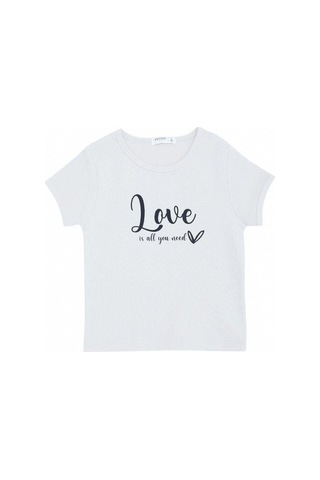 Breeze Kız Çocuk Pamuklu Love Yazılı T-shirt-14035 Beyaz