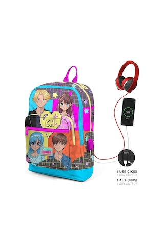 Coral High Mavi Pembe Anime Usb Soketli Üçlü İlkokul Çanta Seti - Kız Çocuk