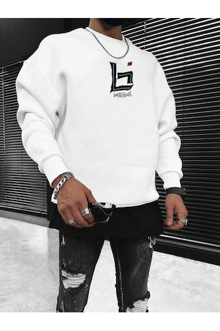 Adrift Coko Serisi Basketball And Slogan Graphic Sweatshirt Beyaz