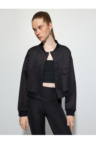 Koton Bomber Ceket Crop Kalın Modal Kumaş Düğmeli Cep Detaylı Siyah 5wak10096nk Siyah
