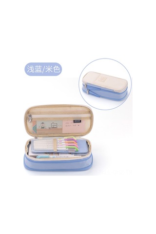 Aubyhe Orta Ve İlkokul Öğrencileri İçin Büyük Kapasiteli, Renkli, Çok Fonksiyonlu, Dayanıklı Kalem Kutusu - Mavi/bej Büyük Boy Diğer