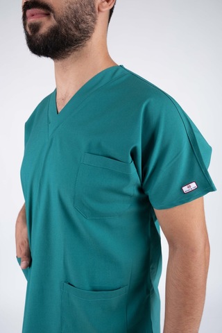 Cerrahi Yeşil Erkek Likralı Hemşire Ve Doktor Forması Takımı Scrubs Hastane Üniforması