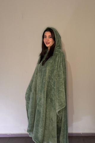 Giyilebilir Hoodie Battaniye Rahat Kalıp Tek Beden Çağla Yeşili