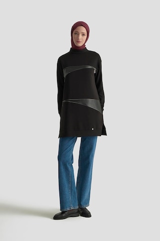 Armine Trend Deri Ve Fermuar Detaylı Fitilli Tunik Siyah 25kt452 Siyah