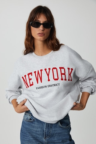 Ethıquet JORDIN Kadın Uzun Kollu Yuvarlak Yaka Önü Aplike Nakışlı Düşük Omuz Oversize Grimelanj Sweatshirt