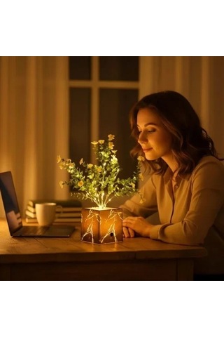 Home Siyah Saksılı Led Yapay Çiçek Çok Renkli