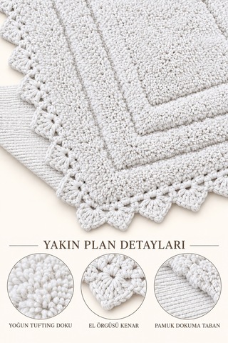 Alanur Bodrum Tufting Cotton Pamuklu El Işi Örgülü Paspas 110 80 X 135 Cm Beyaz