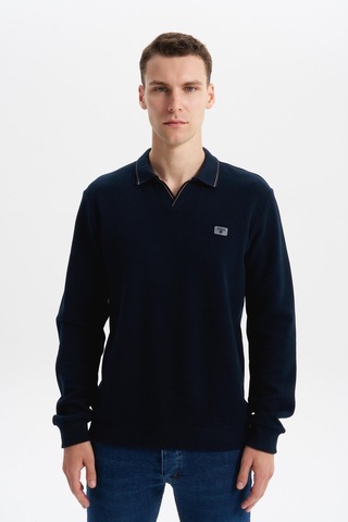 AR-MA Arma Erkek Regular Fit Polo Yaka Sweatshirt Karbon Fırçalı Selanik, %65 Pamuk %35 Polyester, Düğmesiz Basic K30554698602 Lacivert