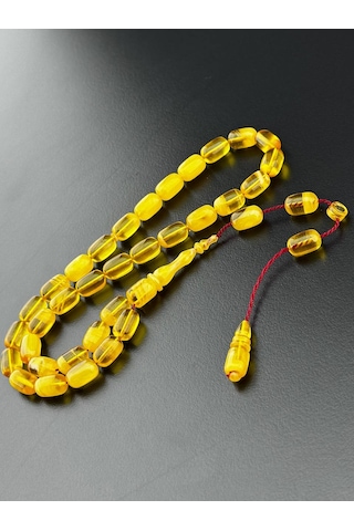Kuru Torna İşçilikli Sıkma Kehribar Tesbih Hcz-model Bmghrr Sarı