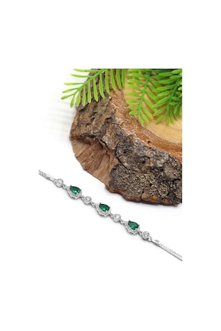 Midyat Nurtaş Gümüş Zümrüt Taşlı Damla Model 925 Ayar Gümüş Kadın Bileklik 201023201