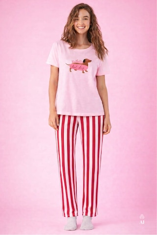 Koza İç Giyim Kadın Pamuklu Renkli Köpek Baskılı Örme Pijama Takımı Kk30127 Pembe