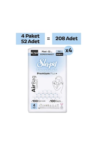 Sleepy Bio Natural Premium Plus Airbag Comfort Ultra Paket Bebek Bezi 4 Numara Maxi 208 Adet