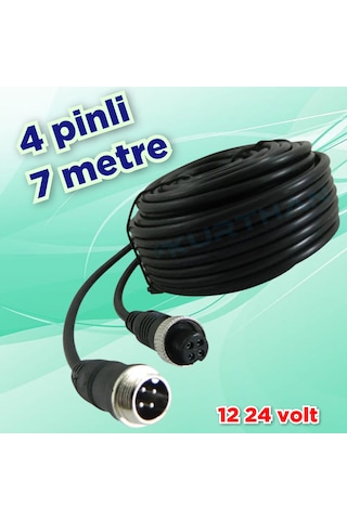 4 Pinli 7 Metre Ticari Araç Kamera Kablosu 12-24 Volt