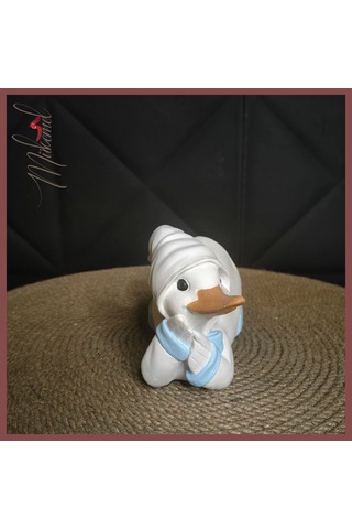 El Yapımı Kaz Figürü Mavi Detaylarla Dekoratif Hayvan Heykeli -