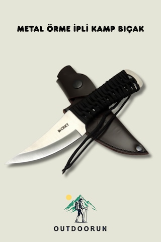Metal Örme İpli Kamp Bıçak - 22,5 Cm siyah