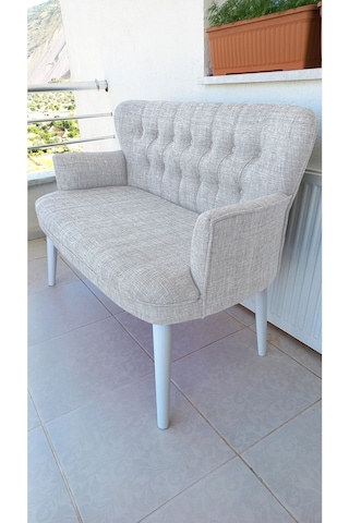Azra Mobilya Ikili Balkon Koltugu - Kanepe - Keten Kumaş - Bekleme Koltugu-çay Seti Koltugu - Krem Bej