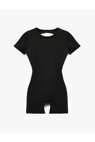 Koton Slim Fit Kısa Kollu Sırtı Pencere Detaylı Spor Tulum Siyah 6wak30146nk