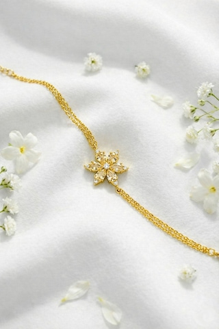 Çekirdekjewelry 925 Ayar Gümüş Şampanya Taşlı Lotus Bileklik Sarı