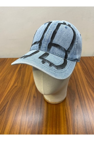 Denim Jean Kot Kumaş Vintage Yıkamalı Unisex Cap Şapka Mavi - Açık Mavi